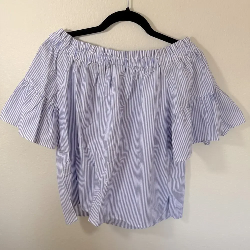 KATE SPADE Blue Striped Off-Shoulder Top